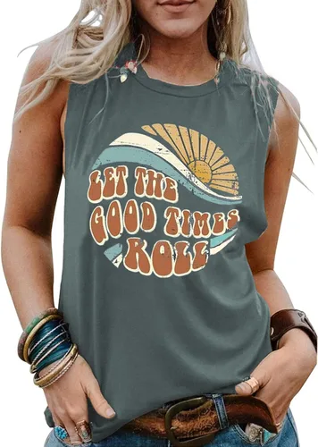 Vista 10 de Hount Camisetas sin mangas para mujer, estilo casual, holgadas, con gráficos, cómodas, para verano, básicas, camisetas tipo túnica 10-beige