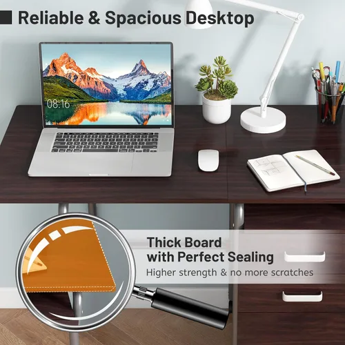 Vista 4 de Giantex Escritorio plegable para espacio pequeño, escritorio de oficina en casa rodante con 3 cajones y ruedas universales con cerradura, escritorio