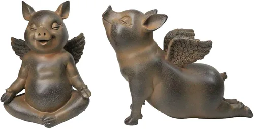 Vista 10 de Ebros Peaceful Zen Yoga Flying Pig Cerdo Cielo de Cerdo Estatua Rústica Country Piggy Piglet Cerdo Porcino Jardín de Hadas Figura Coleccionable