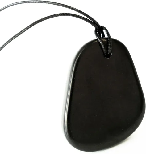 Vista 8 de Karelian Heritage Auténtico collar de piedra de shungita, amuleto redondo con colgante de shungita para protección y meditación curativa de cristal
