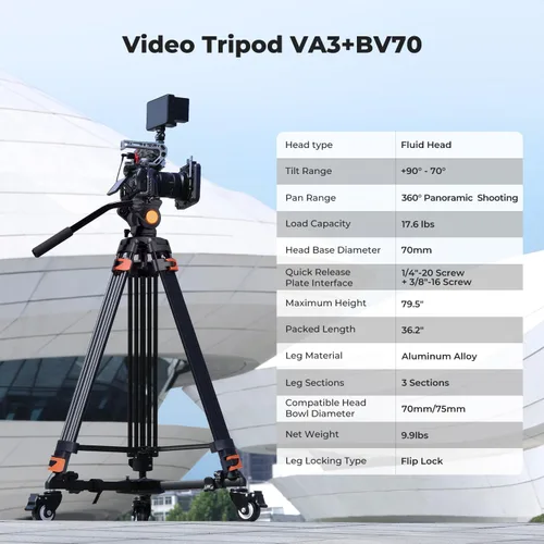 Vista 3 de K&F CONCEPT Trípode de video de 80" con cabezal fluido