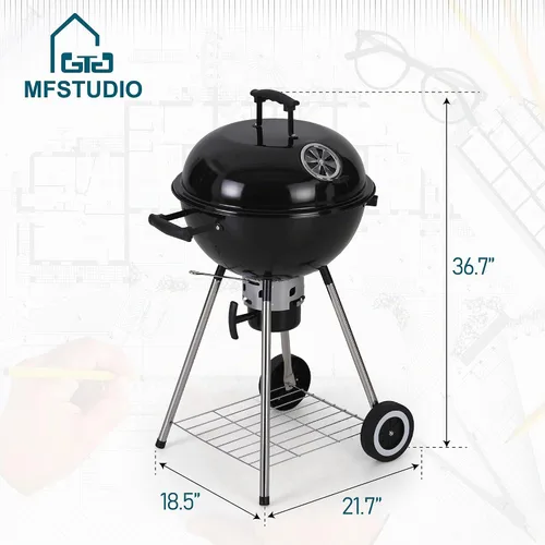 Vista 6 de MFSTUDIO - Parrilla portátil de carbón de 18 pulgadas con colector de cenizas deslizante, color negro