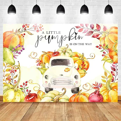 Vista 2 de Mocsicka Telón de fondo de calabaza para baby shower, camión, otoño, baby shower, decoración de fiesta, fondo de calabaza, baby shower, fotografía