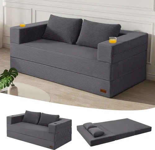 Vista 12 de MeMoreCool Convertible Sofa Bed, Folding Floor Couch with Pillows, Corduroy Pull Out Sleeper Couch Bed Queen, Fold Out Futon for Bedroom, Living
