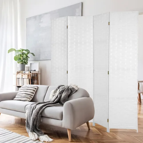 Vista 4 de Divisor de habitación, divisor de pared de 6 pies, pantalla de madera, 4 paneles, malla de madera, diseño tejido a mano, pantalla de habitación
