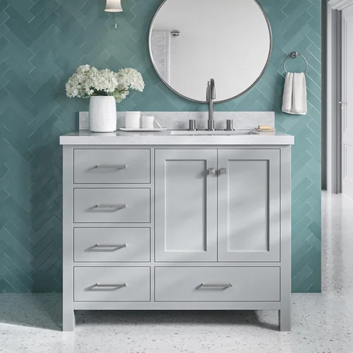 Vista 12 de DKB Bradford - Mueble de baño individual negro de 42 pulgadas con fregadero rectangular, encimera de mármol italiano de carrara con borde de 1.5