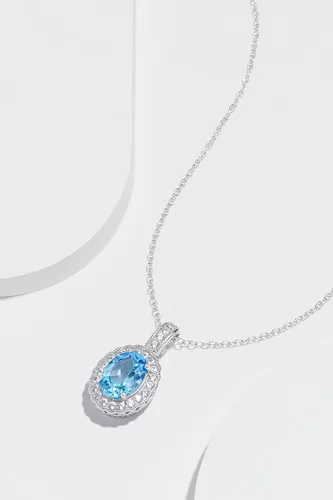 Vista 4 de Collar con colgante de plata de ley 925 con topacio azul cielo y topacio blanco o halo doble, 18.0in