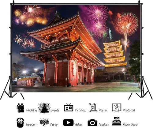 Vista 2 de Haoyiyi Telón de fondo chino de 6 x 4 pies con diseño tradicional chino de fuegos artificiales, fotografía de fondo para niños, 2025, Nochebuena