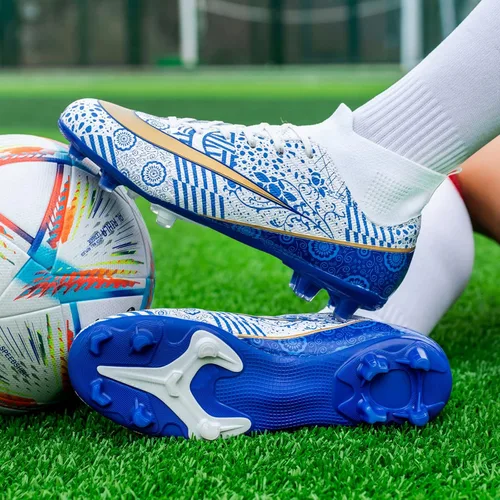 Vista 8 de Zapatos de fútbol para niños con tacos de fútbol para jóvenes, botas altas para entrenamiento al aire libre