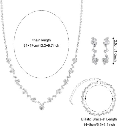 Vista 2 de Jmkcoz Women Jewelry Set Silver Necklace Earrings Bracelet Rhinestone Crystal Bridal Wedding Jewelry Sets for Brides Bridesmaid Wedding Party