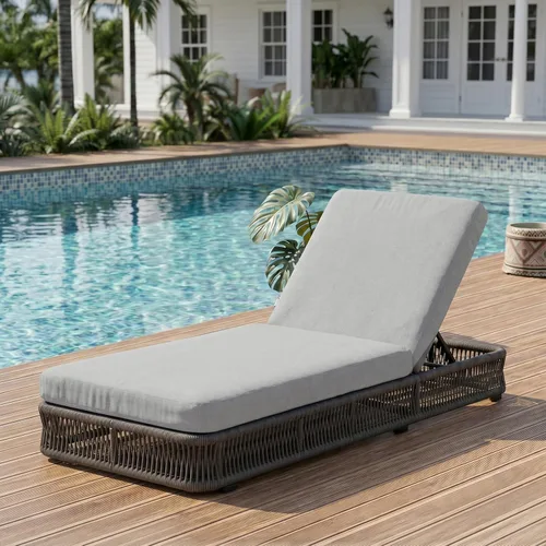 Vista 27 de Outdoor Chaise Lounge Chairs Set of 2, Brown Woven Rope Pool Lounge Chairs marrón/beige