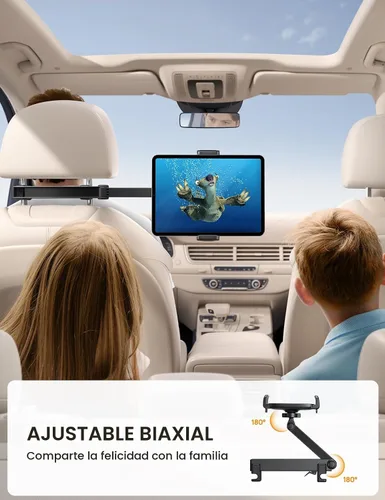 Vista 4 de Lamicall Soporte para tablet con reposacabezas de automóvil, con bloqueo, brazo de extensión 3 en 1, soporte de tableta mejorado para asiento