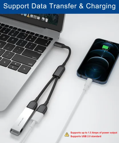 Vista 5 de RUXELY Adaptador USBC macho a doble USB hembra de 3.3 pies, adaptador dual USB-C a USB-A Divisor OTG, Thunderbolt 4 a puerto de expansión USB