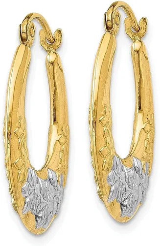 Vista 2 de 14K Yellow Gold White Rose Flowers Hoop Earrings