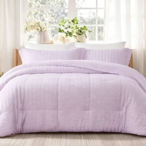Vista 9 de Quataly - Juego de edredón Seersucker tamaño Twin/Twin XL en color blanco; juego de cama de 2 piezas que incluye 1 edredón suave y esponjoso y 1