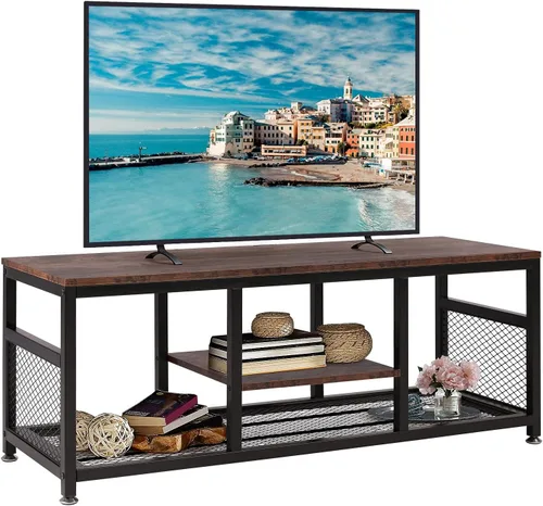 Vista 11 de VECELO Soporte de TV con tomas de corriente para televisores de hasta 65 pulgadas, centro de entretenimiento multimedia de 55" con estación
