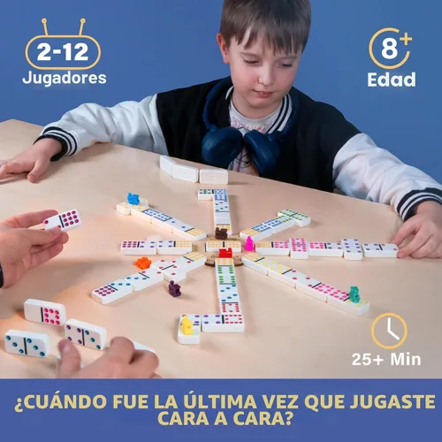 Vista 4 de Queensell Juego de dominó de tren mexicano doble 12 – Juego de dominó jumbo para adultos, 91 azulejos con puntos coloridos, cubo de madera, tren
