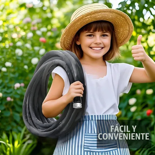 Vista 7 de Manguera de jardín no expandible de 25 pies, con boquilla de manguera de 10 funciones, resistente y flexible, ligera, resistente al aplastamiento