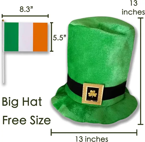 Vista 4 de XGiGiX Sombrero del día de San Patricio y bandera irlandesa, Luck of the Irish vestido de desfile de sombrero de terciopelo verde para hombre