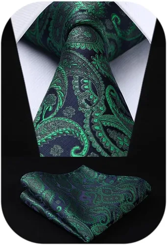 Vista 249 de HISDERN Corbatas para hombre, corbata de cachemira y bolsillo cuadrado tejido clásico floral para hombre, corbata de fiesta de boda