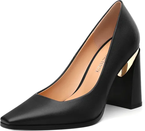 Vista 25 de Tacones altos para mujer, zapatos de vestir de tacón grueso con puntera cuadrada cerrada de patente, tacones elegantes, zapatos de vestir diarios