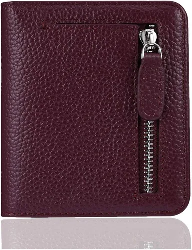 Vista 8 de Funtor Cartera de cuero para mujer, pequeña y compacta, con bolsillo doble, bloqueo RFID, para mujer