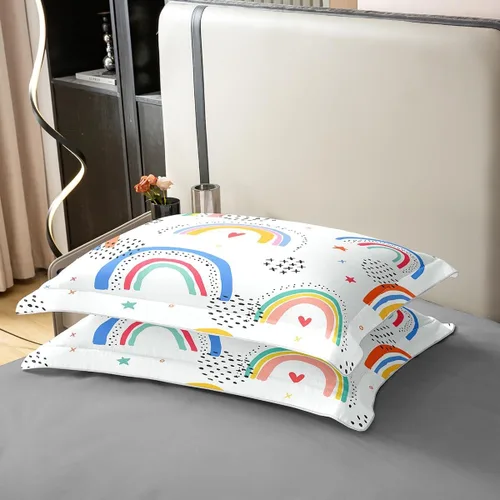 Vista 6 de Funda de edredón de 100 % algodón natural con diseño de arco iris, diseño de rayas coloridas, tamaño individual con 1 funda de almohada, estampado