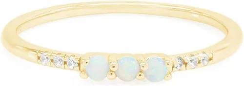 Vista 8 de Anillo de ópalo de 3 piedras para mujer con circonita cúbica, delicado anillo de promesa apilable minimalista en oro sólido de 10 quilates o plata