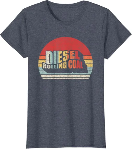 Vista 38 de Camiseta de camión diésel con motor diésel retro y divertido de carbón, Negro