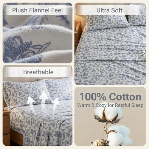 Vista 132 de Sleep Philosophy - True North - Juego de sábanas de franela, 100% de algodón, cómodo, bonito y muy suave, con bolsillo elástico que se adapta a