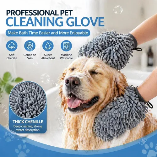 Vista 6 de Guantes de baño secos súper absorbentes para perros, de microfibra de chenilla, guantes de aseo para perros sucios, adecuados para todas las razas