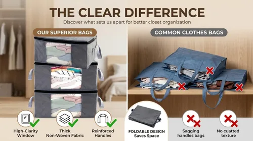 Vista 4 de G01 - bolsas de almacenamiento de tamaño rectangular para guardar ropa, 3 unidades, color gris Paquete gris de 6 piezas