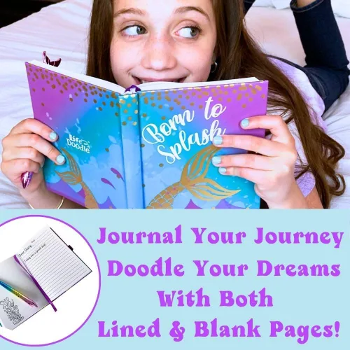 Vista 5 de Life is a Doodle Diario con cerradura y llave – Diario de gratitud de sirena para empoderar corazones y mentes – Cuaderno diario de autoexpresión
