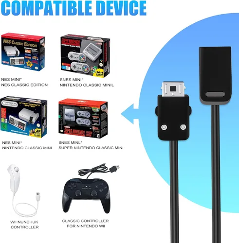 Vista 2 de SNES - Cable de extensión para controlador NES Classic (2 unidades, 10 pies) para controlador Super Nintendo SNES Classic Edition (2017) Mini NES
