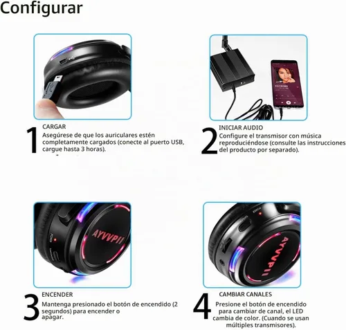Vista 6 de Auriculares inalámbricos inalámbricos de disco silenciosos RF LED intermitente auricular 10 unidades de auriculares y 1 transmisor 1,640.4 ft