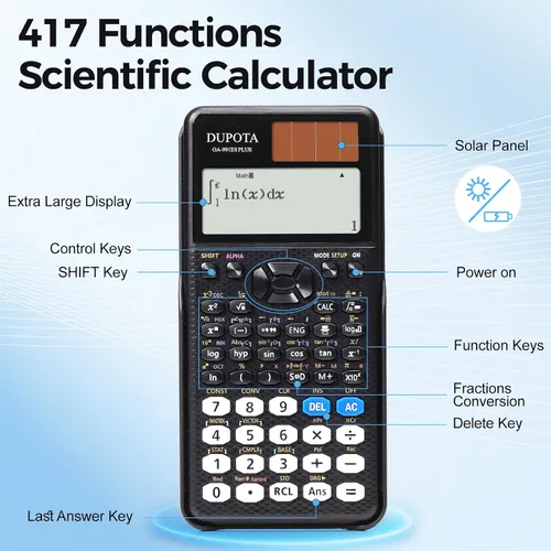 Vista 6 de OA-991ES Plus Calculadora científica 417 Funciones Pantalla de 2 líneas Support Fraction and Decimal Point Conversion 10+2 Digits Solar Battery