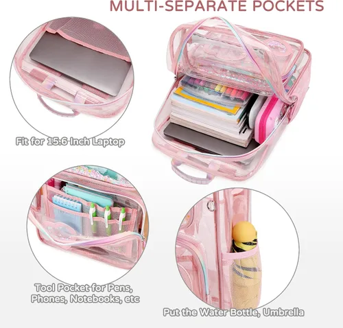 Vista 5 de Mochila transparente para niñas y mujeres, mochila transparente para niños, escuela primaria, universidad, mochila de viaje para laptop, mochilas