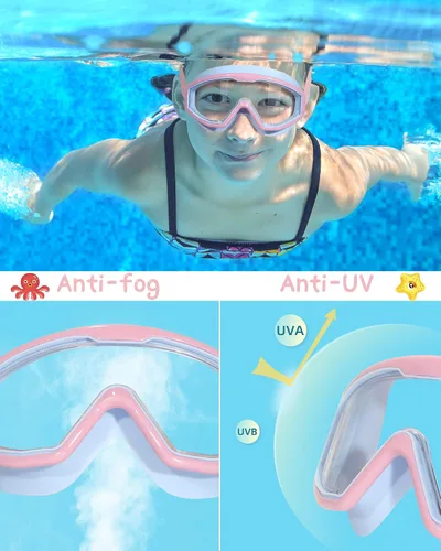 Vista 4 de Water Space 2 Pack Swimming Goggles for Kids Boys Girls 3-15, Wide Vision Anti-fog UV Protection and Waterproof