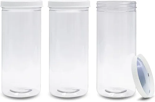 Vista 2 de ljdeals Tarros de plástico transparente de 80 onzas de alto con tapas, recipientes de almacenamiento cilíndricos de 2.5 cuartos de galón de 10