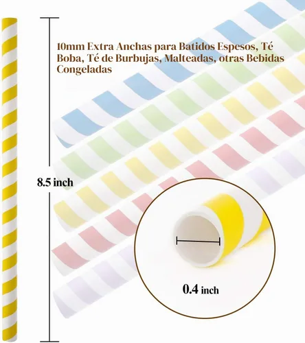 Vista 3 de Paquete de 100 popotes de papel extra anchos, batidos de papel Boba, pajitas biodegradables de 0.394 pulgadas de ancho para té de burbujas
