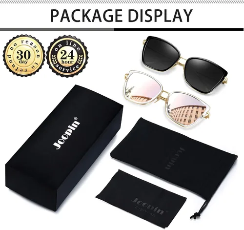 Vista 5 de Joopin - Lentes de sol de gran tamaño con forma de ojos de gato para mujer, con marco de metal de moda