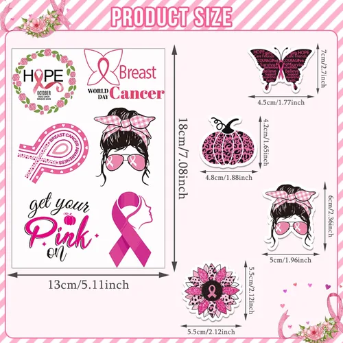 Vista 2 de MARFOREVER 200 piezas de calcomanías de conciencia del cáncer de mama, calcomanías de cinta rosa para mujeres y niñas, calcomanías de vinilo