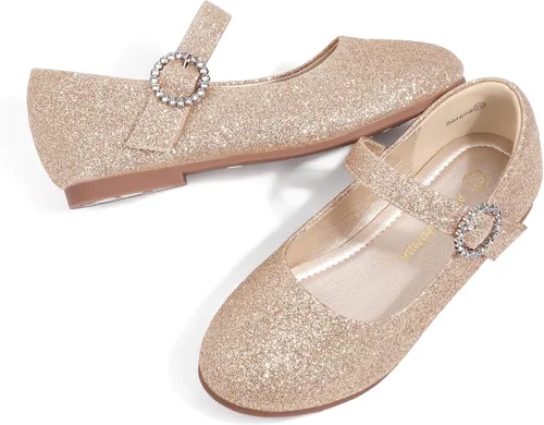 Vista 4 de PANDANINJIA Sarena - Zapatos de vestir para niñas con diamantes de imitación para niña de flores, bailarina, zapatos planos Mary Jane para bodas