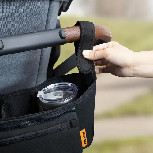 Vista 3 de Organizador de cochecito, correas antideslizantes con portavasos aislado para UPPABABY, bolsa desmontable para teléfono, bolsa organizadora