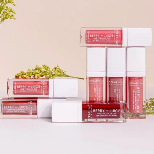 Vista 4 de Seraphine Botanicals Berry + Juice - Gel labial 100% vegano teñido brillante 0.20 fl oz (Cherry Compote)