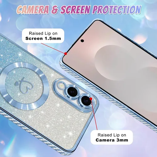 Vista 63 de Bonoma - Funda compatible con Samsung Galaxy S21 Plus, diseño de corazón con purpurina, color rosa Support for MagSafe, Plating Magnetic Case TPU