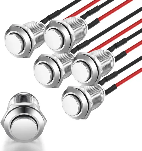 Vista 7 de Gebildet 4 piezas Interruptor de botón de cierre de 12 mm con cabeza elevada, cable de aleación de aluminio 1NO 12V 24V 36V 110V 250V Impermeable