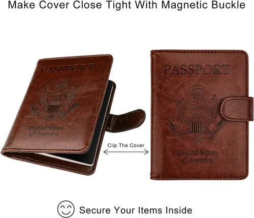 Vista 5 de WALNEW Funda para pasaporte, tarjetero para pasaporte de viaje, funda tipo cartera, E-Café, E