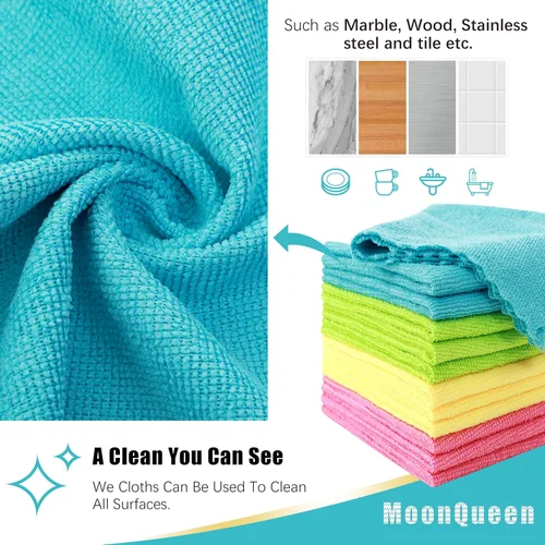 Vista 6 de MOONQUEEN Paquete de 12 paños de limpieza de microfibra, trapo de limpieza reutilizable, toallas de limpieza de secado rápido, 12 x 12 pulgadas