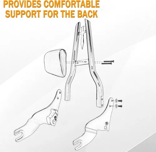 Vista 4 de Respaldo Sissy Bar Cromado Desmontable con Almohadilla Trasera para Pasajero para Modelos Harley Davidson Touring 2009-2024 Street Glide, CVO Road